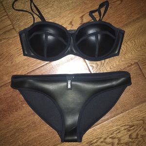 Discontinued Triangl Black Faux Leather Bikini Set
